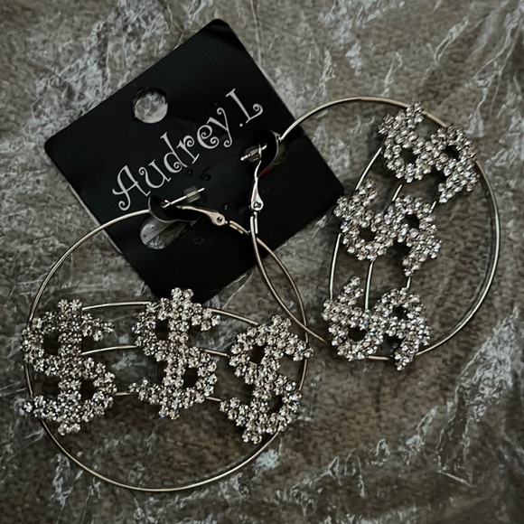 Dollar Sign Hoop Earrings - Picture 2 of 2